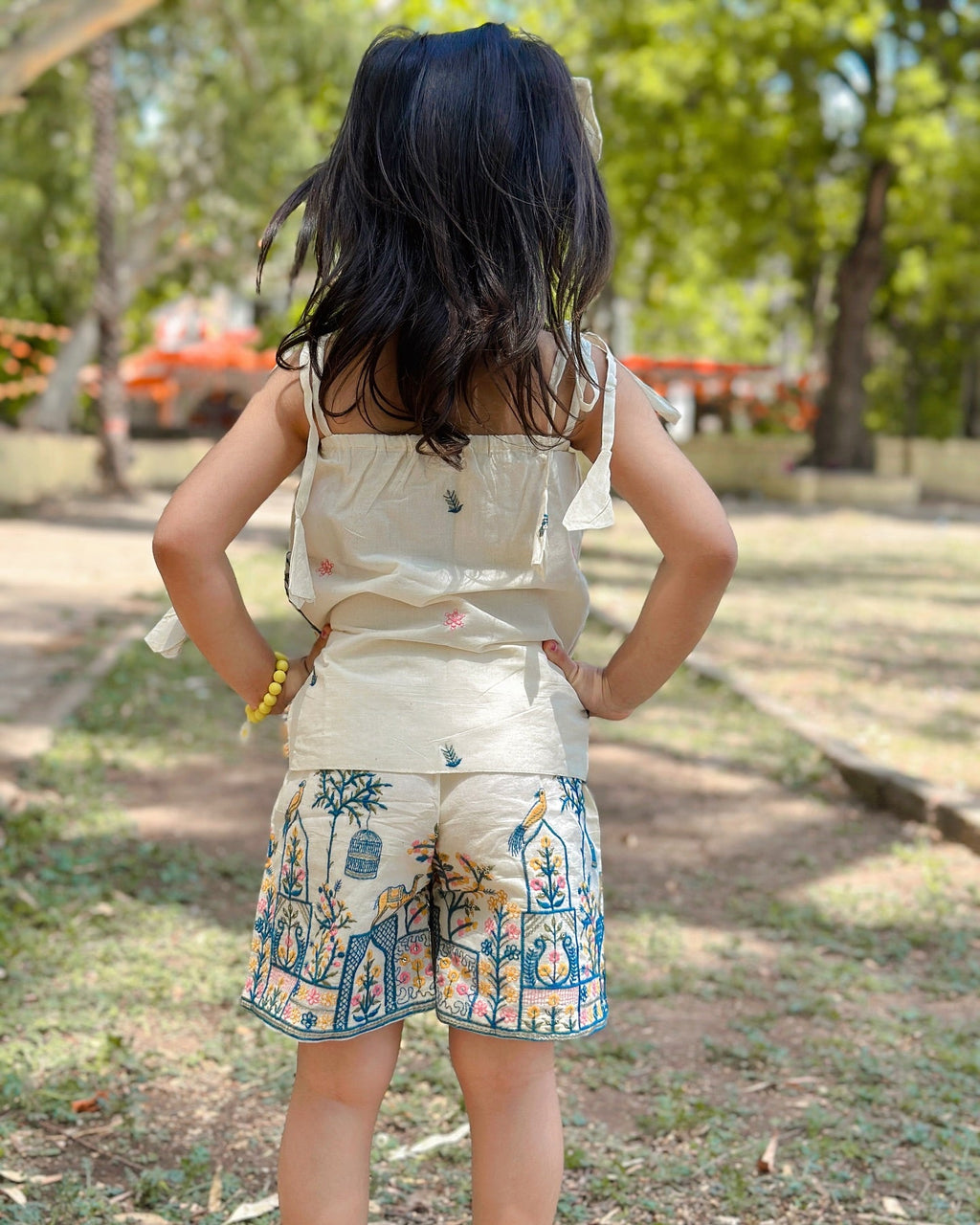 Blossom Embroidery Work on Khadi Cotton Fabric Kids Cord-Set