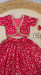 Kids Dola Tissue Jacquard Lehenga Choli Set with Embroidered Blouse for Girls