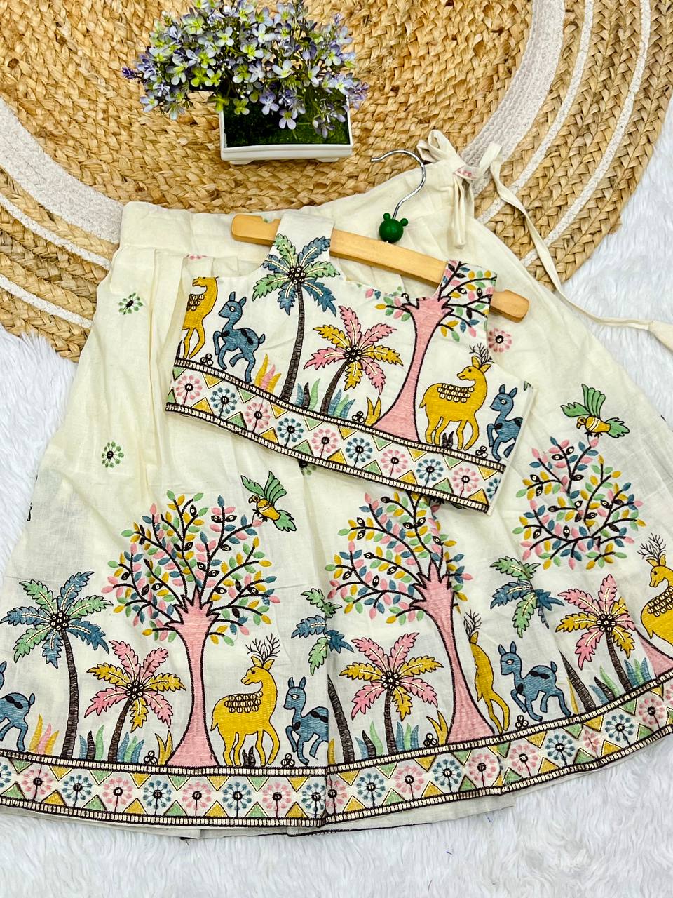 Pure Cotton Beautiful Fabric Full Stitched Lehengha Choli For Kids