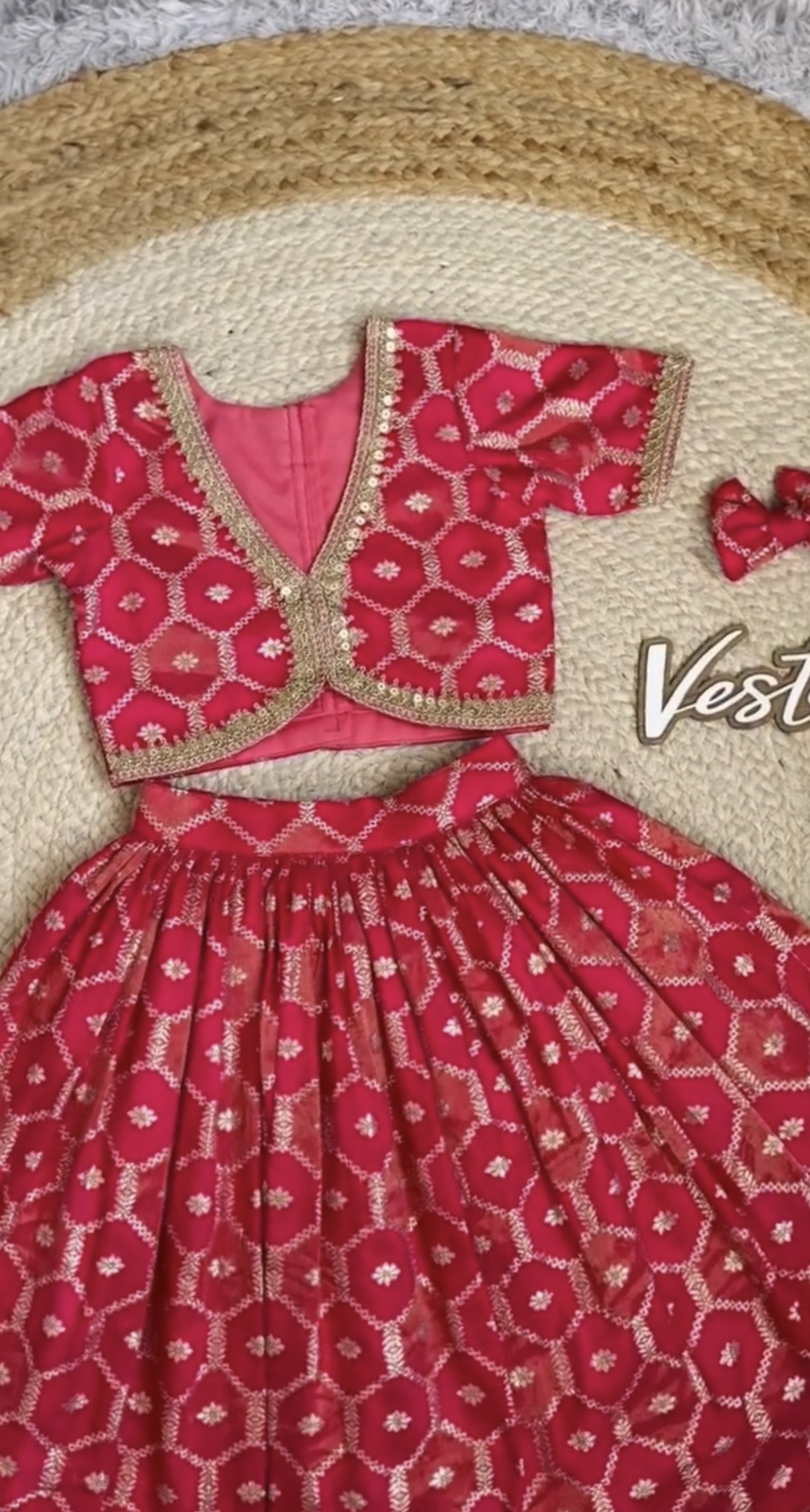 Kids Dola Tissue Jacquard Lehenga Choli Set with Embroidered Blouse for Girls