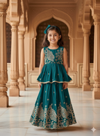 Effortless Embroidery Work Pure Gold crush Lehengha and Top for Kids