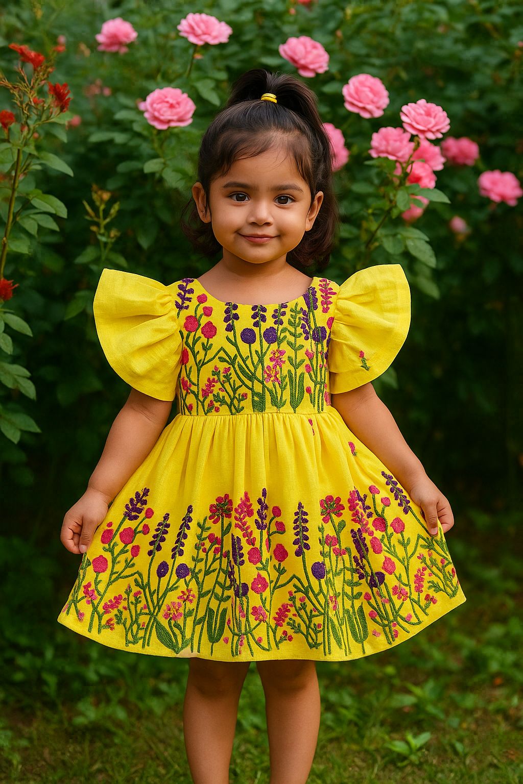 Comfort Chain Work on Pure Khadi Cotton Fabric Kids Frock