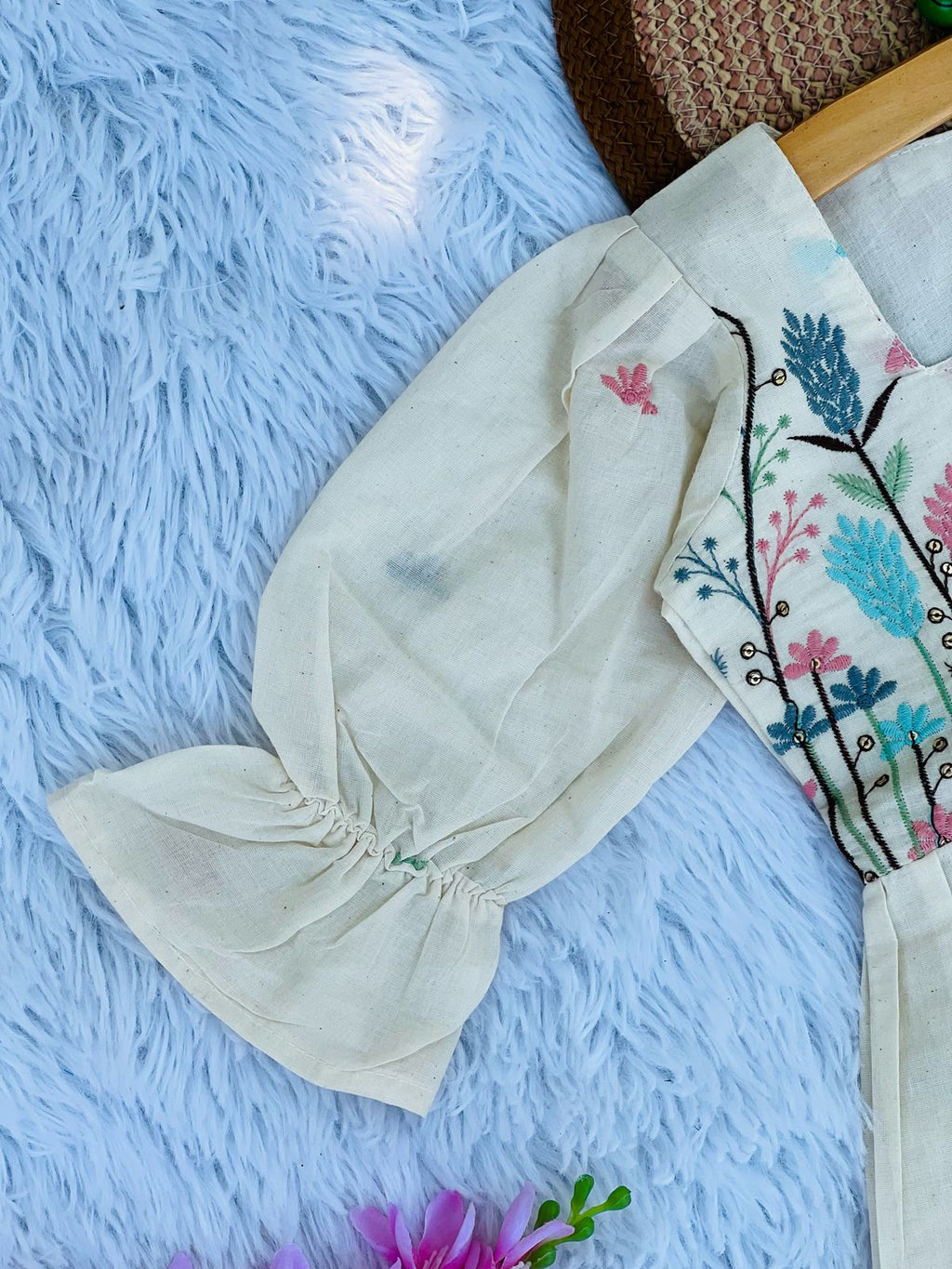 Exquisite Embroidery Work on Khadi Cotton Fabric Kids Frock&nbsp;