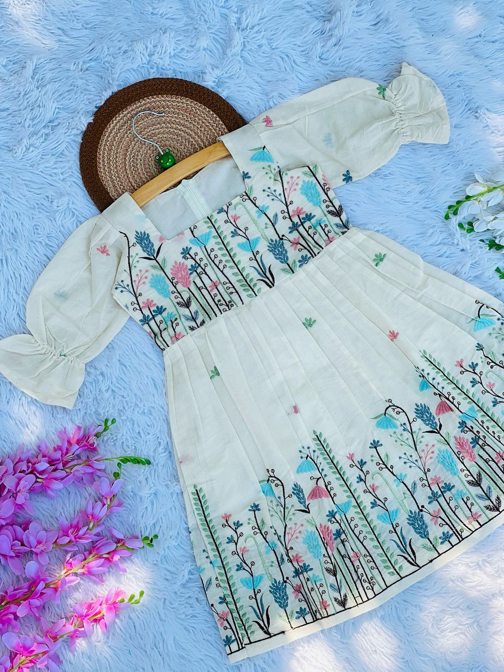 Exquisite Embroidery Work on Khadi Cotton Fabric Kids Frock&nbsp;