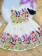 Innovative Flower Work Pure Kora Cotton Lehengha and Top for Kids