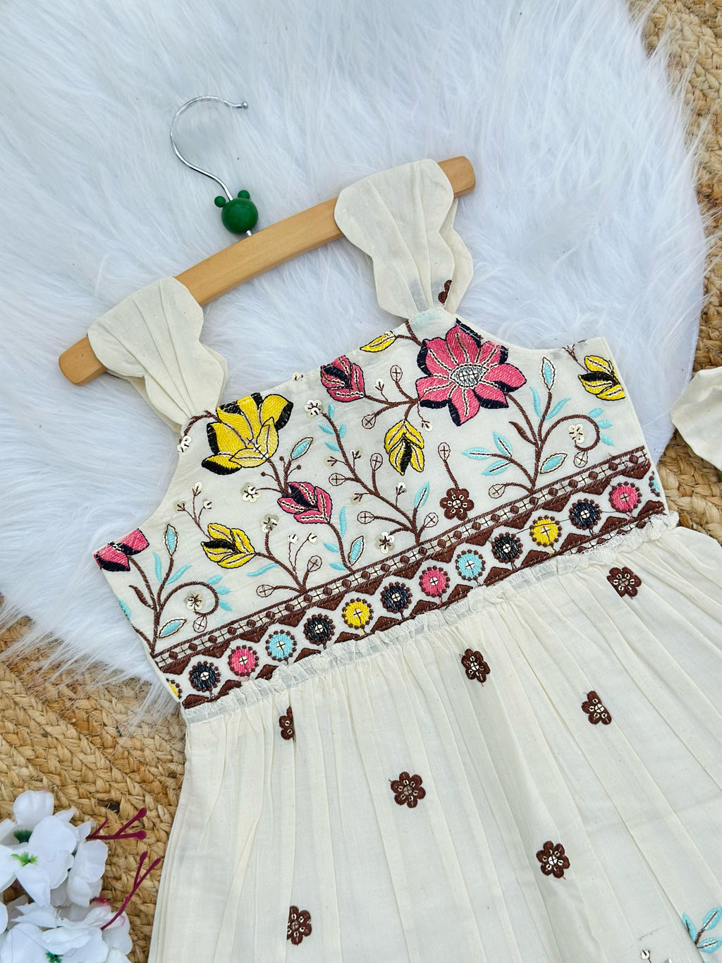 Admirable Embroidery Work on Khadi Cotton Fabric Kids Frock