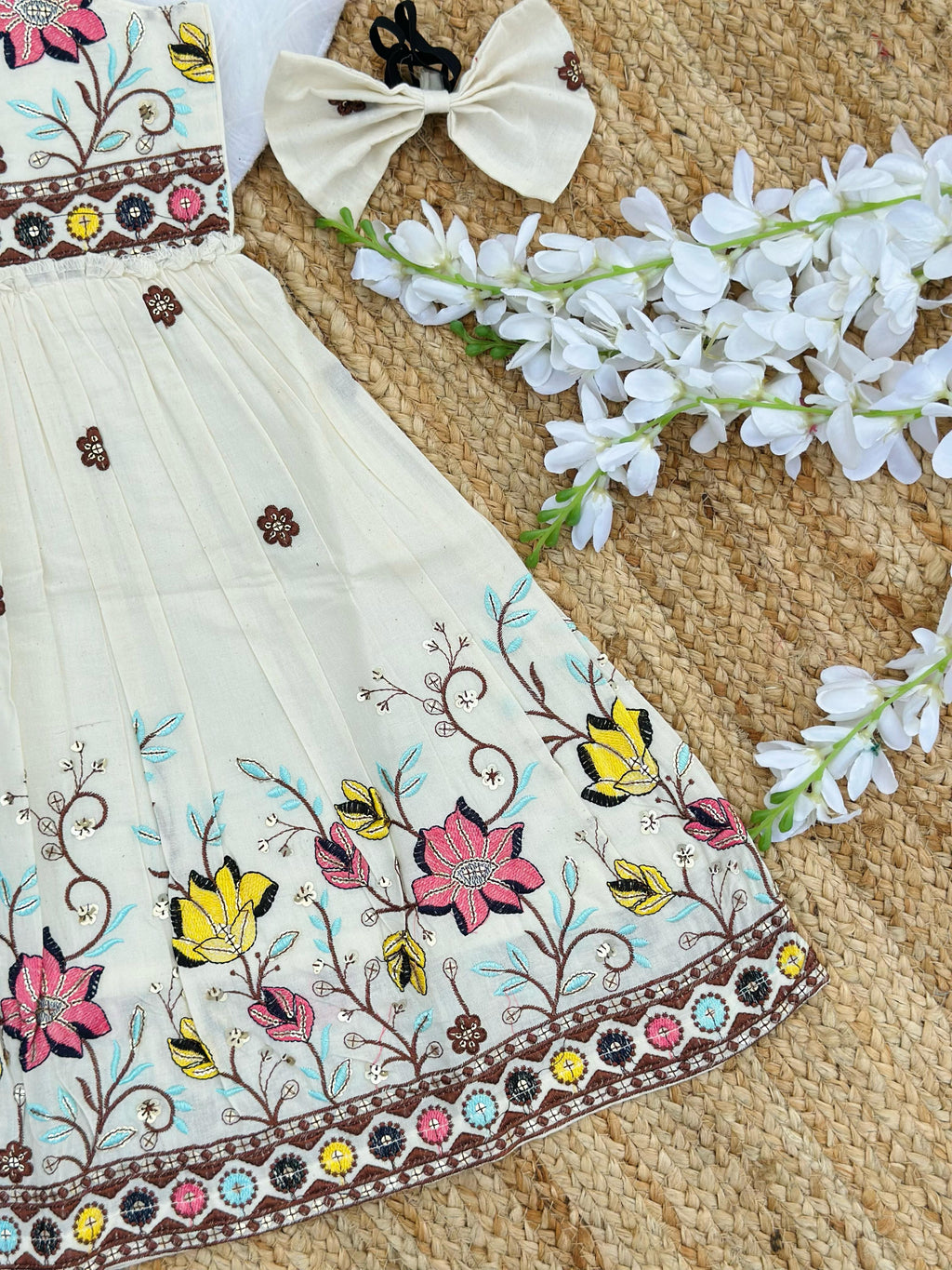 Admirable Embroidery Work on Khadi Cotton Fabric Kids Frock
