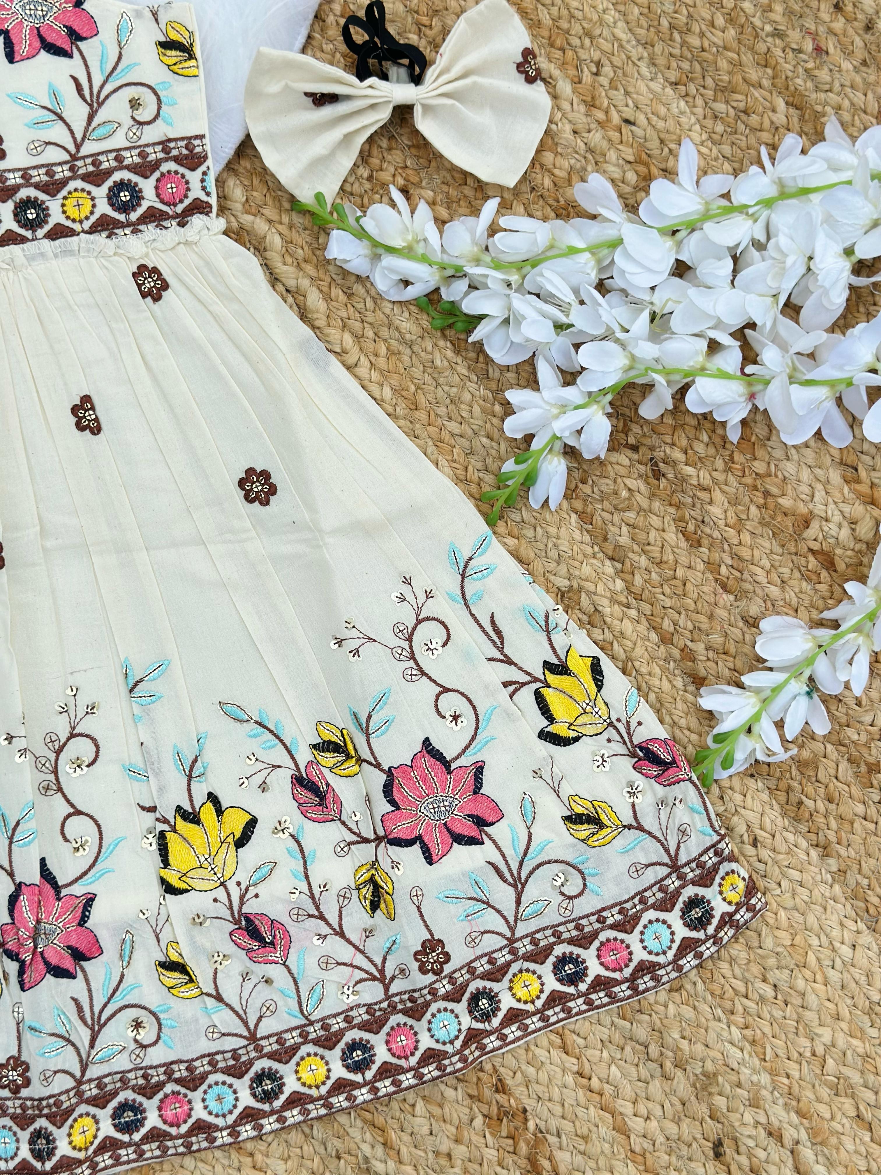Admirable Embroidery Work on Khadi Cotton Fabric Kids Frock