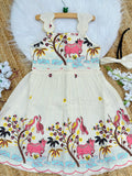 Vibrant Luxury Embroidery Work on Khadi Cotton Fabric Kids Frock