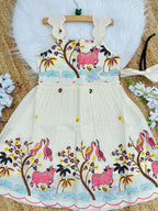 Vibrant Luxury Embroidery Work on Khadi Cotton Fabric Kids Frock