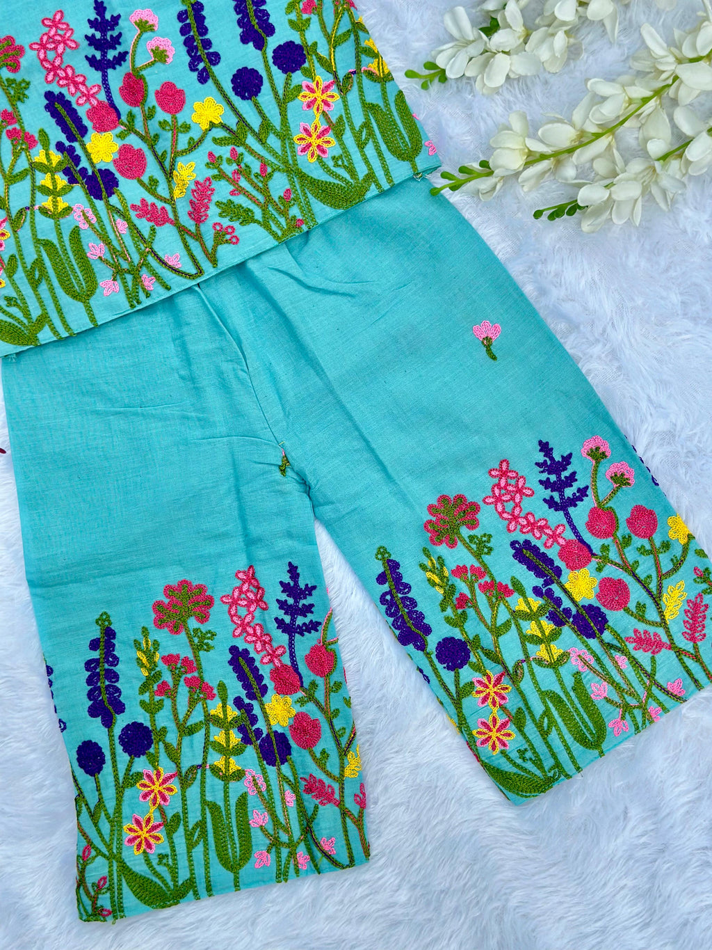 Super Hit Chain Work on Khadi Cotton Fabric Kids Cord-Set