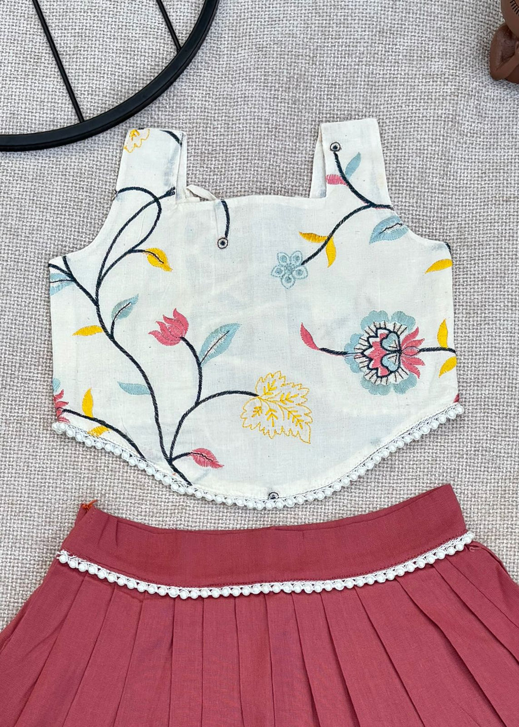 Exquisite Pure Khadi Cotton With Embroidery Work Lehenga With Top