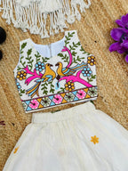 Beautiful Embroidered Kids Lehenga Choli Featuring Vibrant Bird And Floral Motifs