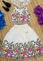 Beautiful Embroidered Kids Lehenga Choli Featuring Vibrant Bird And Floral Motifs