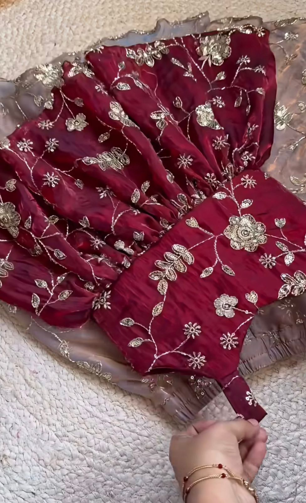 Regal Maroon & Gold: Designer Embroidered Gold Crush Plazzo Set
