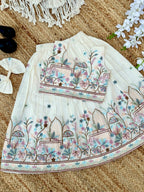 Girls' Off-White Lehenga Choli with Intricate Floral Embroidery