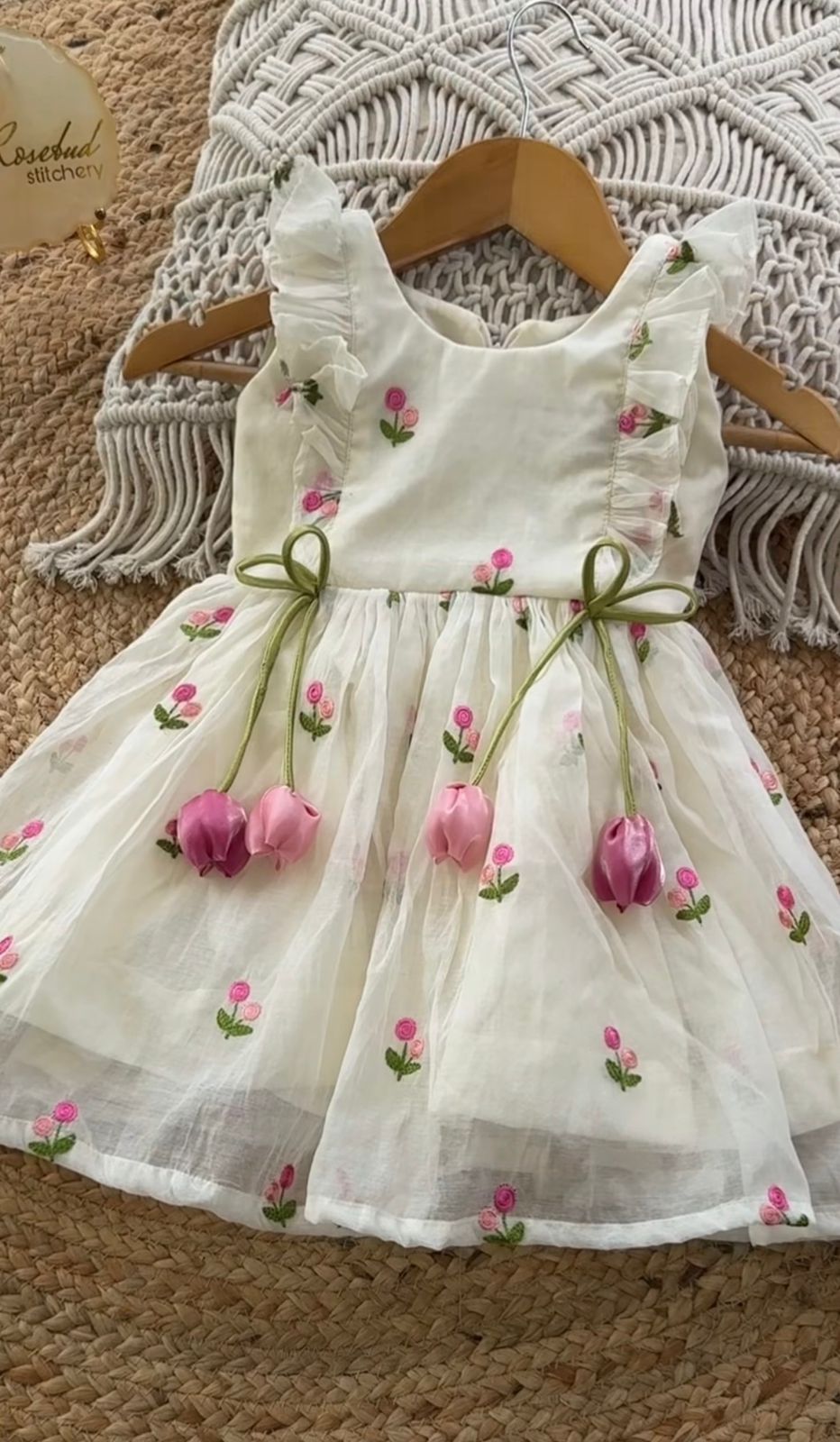 The Enchanted Garden: Hand-Embroidered Chanderi Silk Tulip Frock