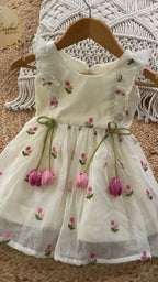 The Enchanted Garden: Hand-Embroidered Chanderi Silk Tulip Frock