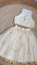 Girls Off-White Daisy Embroidered Halter Neck Crop Top & Skirt Set