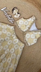 Girls White & Gold Geometric Print Lehenga Choli Set with Sequin Border