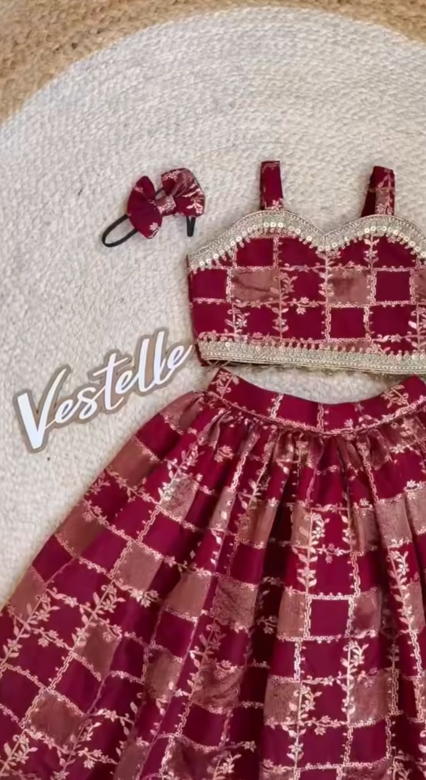 Kids Dola Tissue Jacquard Lehenga Choli Set with Embroidered Blouse for Girls