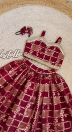 Kids Dola Tissue Jacquard Lehenga Choli Set with Embroidered Blouse for Girls