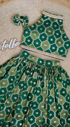 Kids Dola Tissue Jacquard Lehenga Choli Set with Embroidered Blouse for Girls