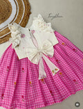 Premium Cotton Pink Checks Lehenga Choli with Ruffled Sleeves and Statement Back Bow