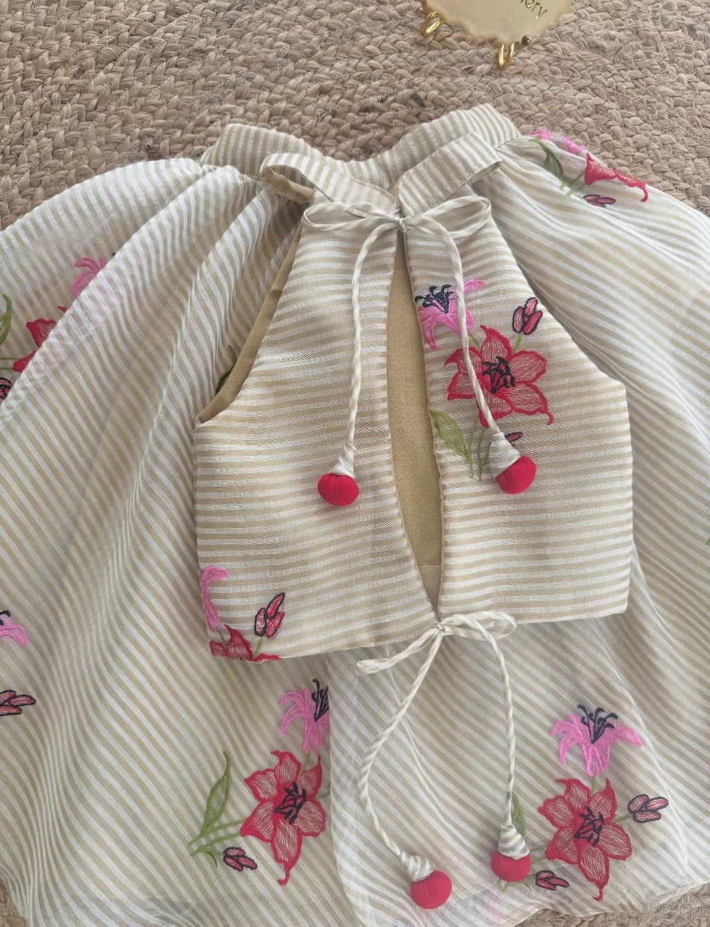Floral Embroidery Cream Festive Outfit