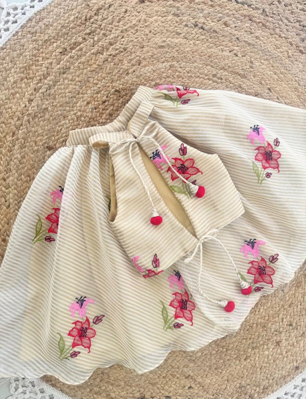 Floral Embroidery Cream Festive Outfit