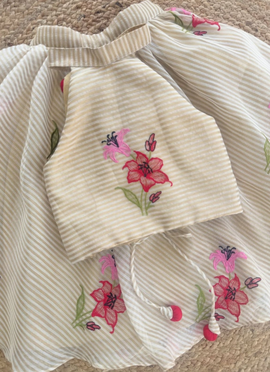 Floral Embroidery Cream Festive Outfit