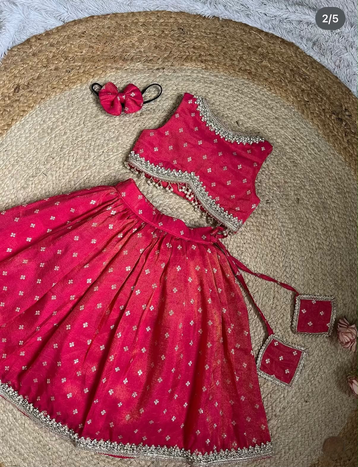 Premium Girls Pink Butti Print Lehenga Choli with Heavy Zari Border
