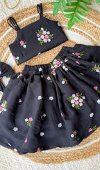 Premium Mul Chanderi Silk Floral Embroidered Lehenga Choli Set